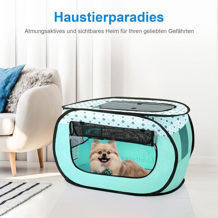 Вольвайз Вопенауфста: Переносний вольєр для тварин 90x60x60 см, для собак, котів, кроликів, для дому та вулиці, зелений