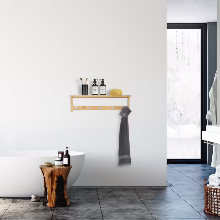 Relaxdays Wall Shelf with 5 Hook Rail