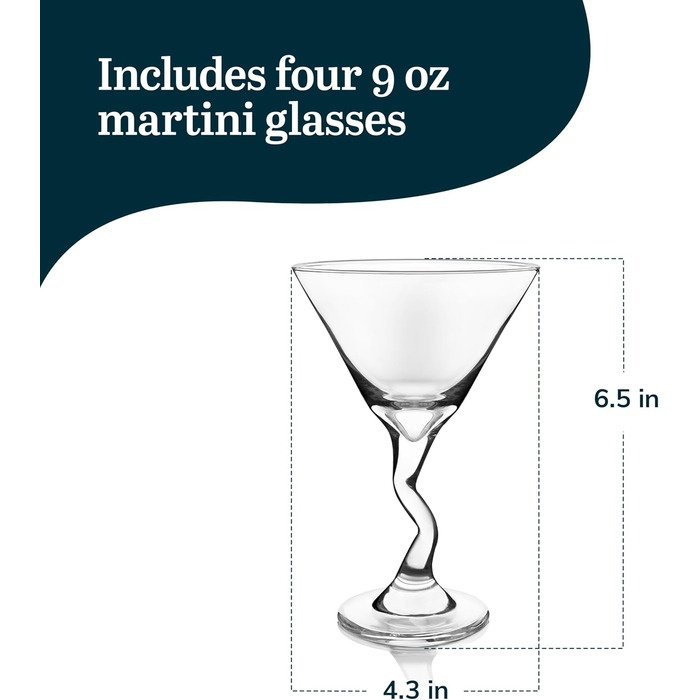 Бокали для Мартіні Libbey Z-Stem, 266 мл, прозорі, набір 4 шт.
