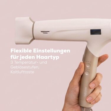 Фен для волосся Beurer HC 150 FusionDry Pro з цифровим двигуном, іонізацією та набором з 4 насадок, складаний дорожній варіант