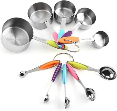 Stainless Steel Measuring Spoons Measuring Cups 10-Piece Set for Cooking