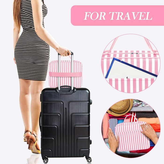 Сумка для косметики IDEATECH, дорожня, водонепроникна, для чоловіків та жінок, рожево-смугаста, з петлею для підвішування