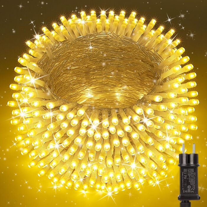 Гірлянда святкова світлодіодна 10м, 800 LED, тепле біле світло, 8 режимів, таймер, вологостійка, для дому, саду, прикраси на ялинку
