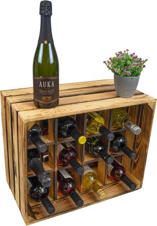 Kistenkolli Old Country Wine Rack Henry Flamed, Dimensions approx. 50x40x30cm, Stackable, Narrow Bottle Rack Wood/Wine Rack (Flamed)
