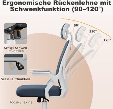 Офісний стіл Naspiro, ергономічне крісло з сітчастою спинкою, підтримка попереку, м'яке сидіння, регульована висота, для дому та офісу, сірий (темно-сірий, з підголовником)