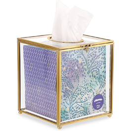 SUMNACON Glass Face Tissue Box Clear Gold Paper Box Holder, Square Napkin Box Storage Tissue Paper Box Organizer, Decorative Cube Tissue Box for Face Tissues, Napkin