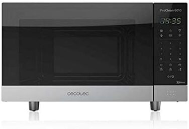Мікрохвильова піч Cecotec Pro Clean 6110: 23 л, 800 Вт, гриль 1000 Вт, покриття Ready 2 Clean, LED, нержавіюча сталь, чорно-срібний колір