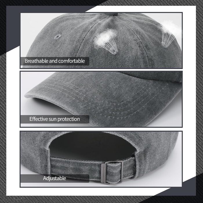 Кепка бейсболка для чоловіків та жінок, 3 шт. Регульована бавовняна кепка, унісекс, вінтажний стиль, для спорту та відпочинку