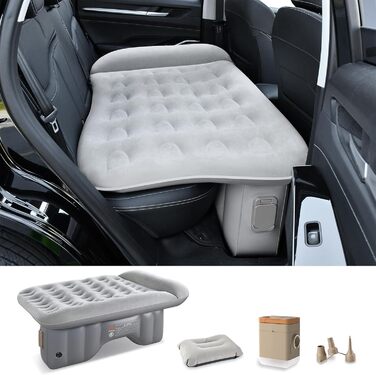 Автоматичний надувний матрац для заднього сидіння авто Coverado - сірий, універсальний, з вбудованим насосом та подушками