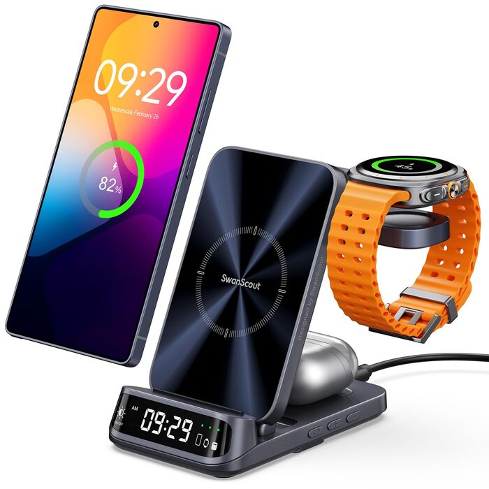 Бездротова зарядка SwanScout 708S для Samsung Galaxy S25 Ultra/S23/S22/S21 та Galaxy Watch/Buds (без адаптера)