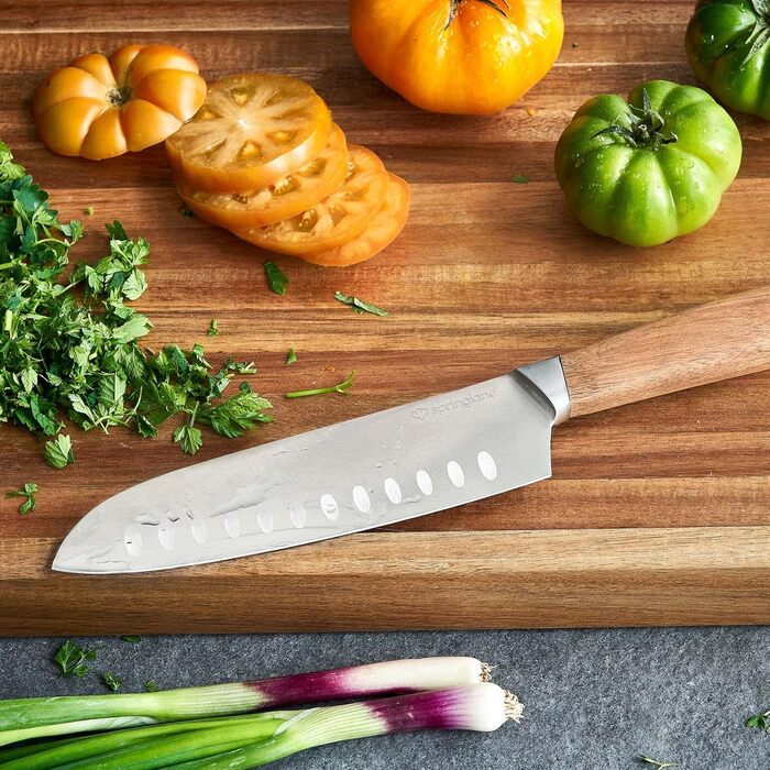 SPRINGLANE Acacia Wood Knife Block Set - 6 Piece German Steel Knives