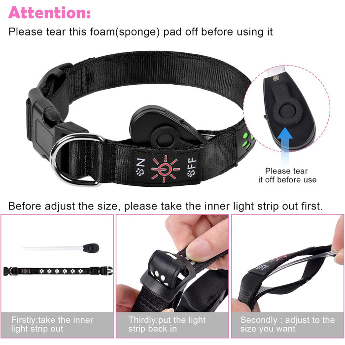 Світловідбиваючий нашийник для собак AUAUY з LED підсвіткою, USB-зарядка, водонепроникний, регульований, для малих, середніх та великих собак, 6 кольорів, Colorful S (30-40 см)