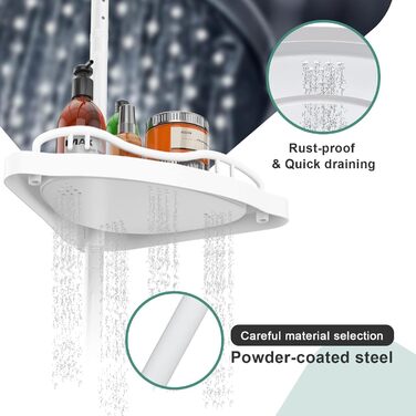 Shower Shelf No Drilling, 137-289cm 4-Tier Adjustable Telescopic Corner Shower Shelf, Shampoo Holder for Shower and Bathtub, Bathroom Kitchen Corner Shelf/White