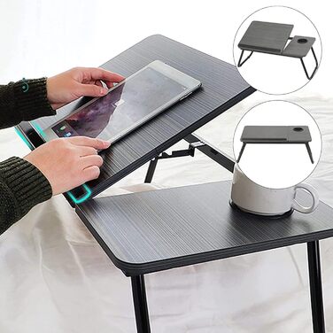 Складаний столик для ноутбука 55x32x25 см: підставка для планшета, ліжка, ноутбука з підстаканником (білий, чорний)