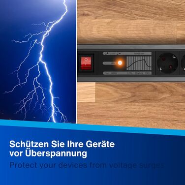 Многофункціональна мережева розетка REV SupraGuard 4-fach з вимикачем, 2.5м кабелю, захистом від перенапруги та фільтром, антрацит-чорний