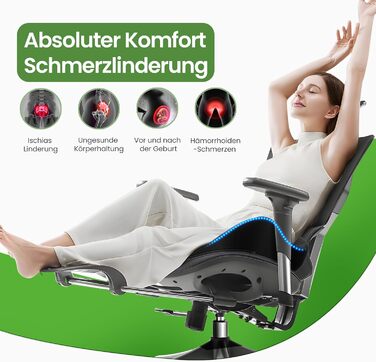 Подушка для сидіння з Memory Foam для куприка, ергономічна, для офісу, дому, авто та інвалідного візка. Захист від болю в куприку, протиковзка основа, чорний колір.