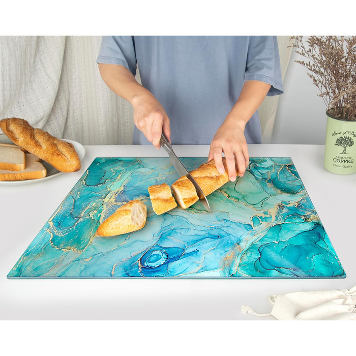 Скляна дошка для нарізання 40x30 см – гігієнічна скляна дошка з загартованого скла, стійка до високих температур, подряпин та ковзання – скляна плита для кухні, чорна мармурова текстура (Design 09, 50Ш x 40Г см)