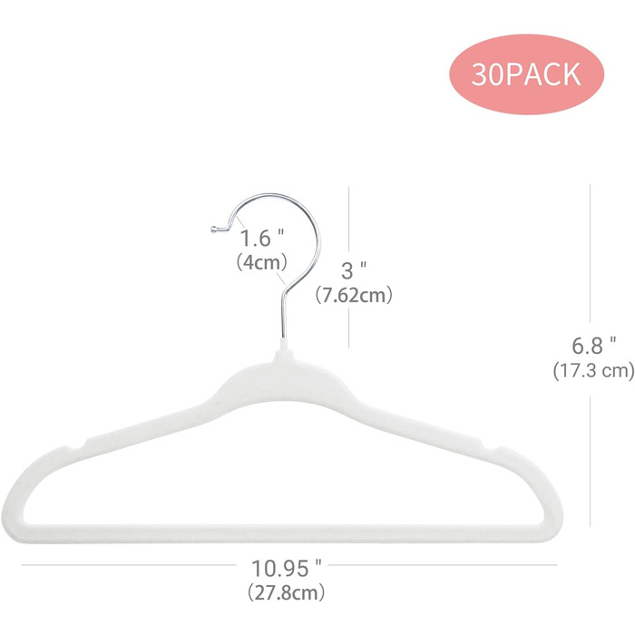 В'язки для дитячого одягу ManGotree з велюру, 30 шт., білі. Дитячі вішалки з обертовим гачком та вигнутим плечем для дитячого одягу