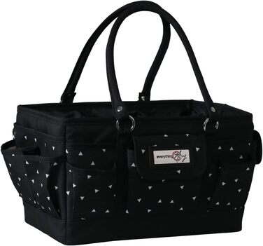 Everything Mary Blaugruner, geometric deluxe store and tote bag, organizer for crafts, sewing, paper, art, desk, canvas, accessories, storage with handles for travel (black and white triangle)