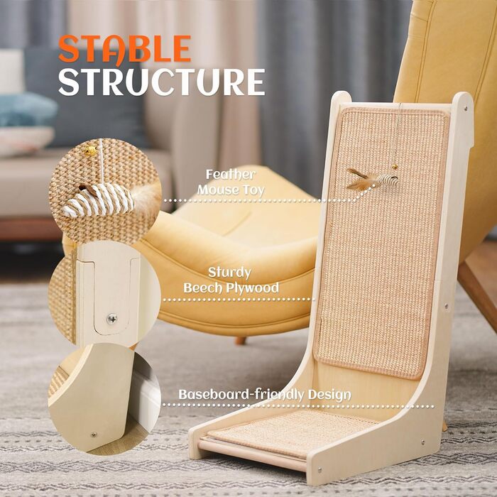 PETKARAY Драбина-крізь-крізь для котів, L-подібна, 68 см, сиза, з котячою м'ятою та іграшкою мишкою