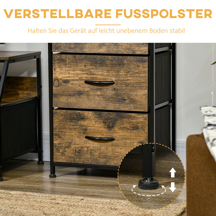 HOMCOM Fabric Chest of Drawers Storage Cabinet with 3 Drawers, Shelf Storage Dresser with Steel Frame Closet for Bedroom, Living Room Rustic Brown | Aosom