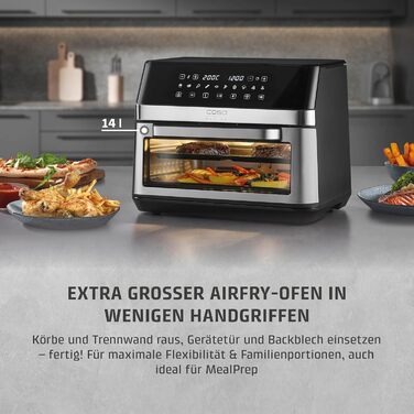 Фритюрниця без олії CASO AirFry 6.0, 14 л, 8 програм, LED-дисплей, тиха (38 дБ), нержавіюча сталь, чорна