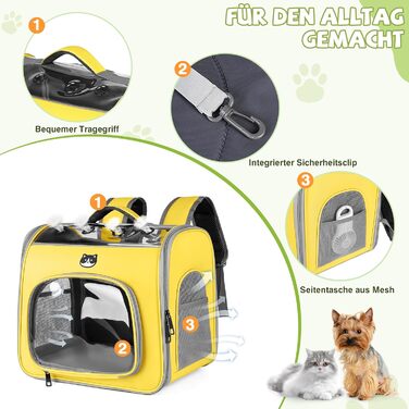 Рюкзак для котів та маленьких собак ALLSOPETS, дихаючий, з фронтальною відкриваністю та страхувальним ремінцем, для подорожей, походів та прогулянок (Квітково-рожевий, Лимонний)