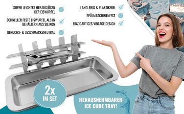 Dreiklang - be smart® 2-Piece Value Set Polished 18/8 Stainless Steel Ice Cube Molds with Lever Insert for Effortless Removal | Food-Safe & Durable Retro Ice Cube Mold | Plastic-Free Large