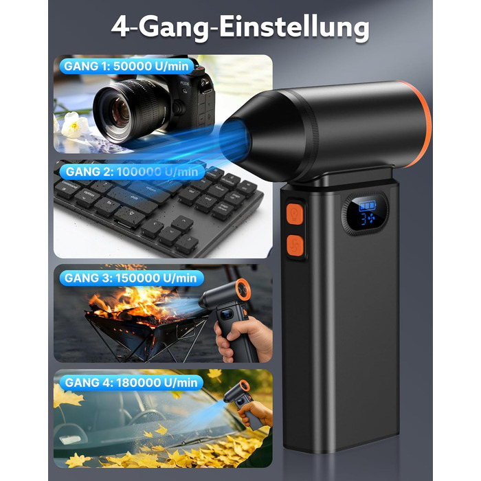 Електричний пилосос для повітря Metall Air Duster 180000RPM з акумулятором 8000mAh, 4-ступенева регулювання, для ПК, клавіатури, авто та відпочинку на природі