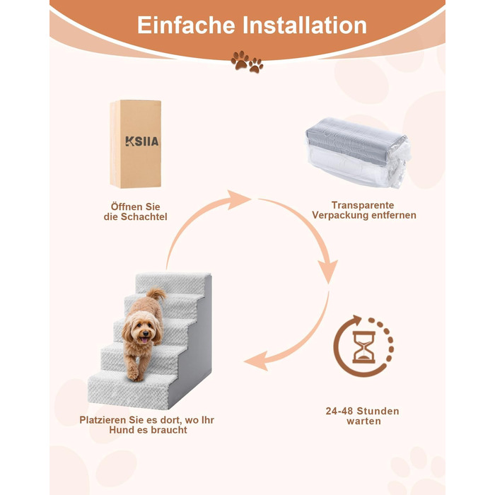 Східці для собак KSIIA, 44 см, сірі, 75x40x55 см - знімний, машинний змив, протиковзкі