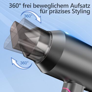 Складаний фен DEWILY Profi: потужний, тихий, з 3 режимами нагріву, з насадкою, сірий