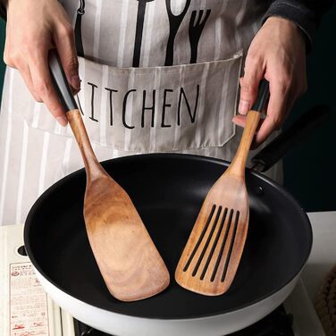 Набір кухонних аксесуарів з оливкового дерева: лопатка, шумовка, ложка, шпатель. Кухонне приладдя, безпечне BPA-Free, чорний колір