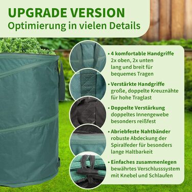 TTL Garden Набір з 3 садових мішків для сміття 160 л, преміум, саморозкладні, посилений 600D Oxford, 220 г/м², для листя, гілок, садового сміття