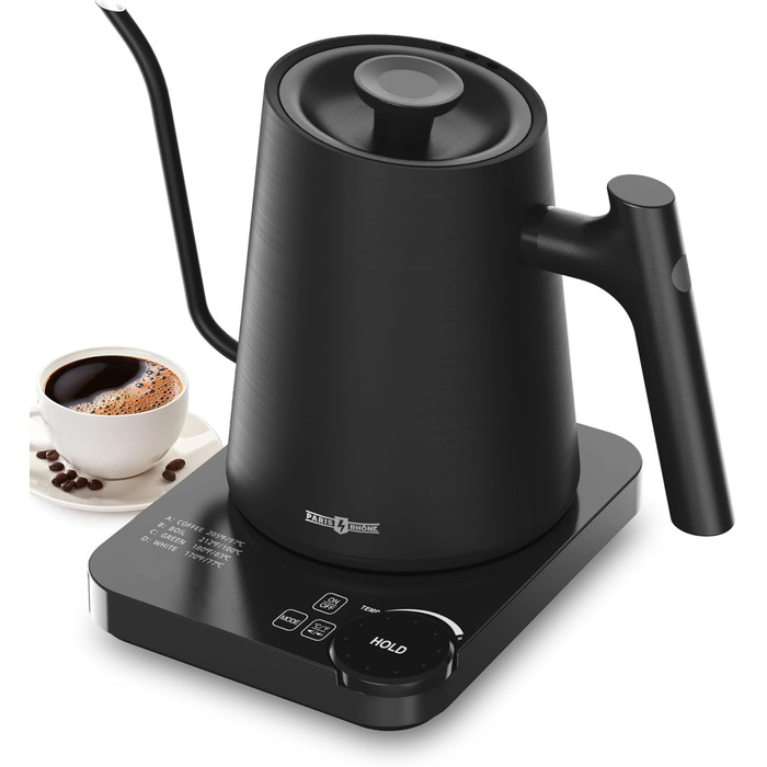 PARIS RHÔNE Swan Neck Kettle - 0.9L Temperature Control Kettle with Indicator, Knob, and 24-Hour Keep Warm Function - Dark Green