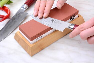 Шліфувальний камінь для кухонних ножів Gräwe Sharphome, кордіт, 1000/3000, з бамбуковою підставкою