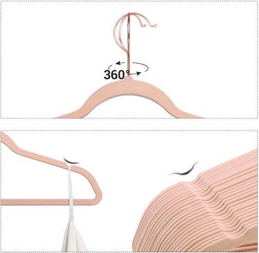 SONGMICS Плечики для одягу з оксамиту, 20 шт., для жакети, піджаки, костюми, 41,5 см, обертовий гачок 360°, білий, рожеве золото, CRF026W01 (рожевий)