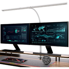 EYOCEAN LED Desk Lamp with Gesture & Remote Control - 24W, 80cm Adjustable Clamp-On Monitor Light - Daylight Lamp for Office Workers, Readers, Architects, and Designers (White)