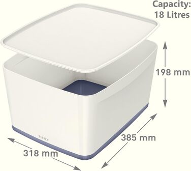 Leitz MyBox велика біла пластикова коробка для зберігання з кришкою, непрозора