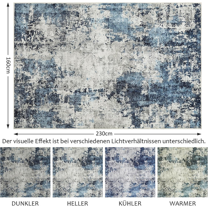 Килим для вітальні 160x230 см, блакитний, вінтажний, з коротким ворсом, абстрактний дизайн, легко миється, антиковзаючі килими для спальні