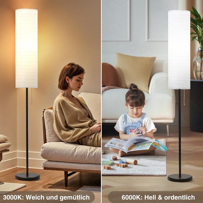 Стійка лампа GyroVu для вітальні, 65 дюймів, висока лампа для спальні з паперовим абажуром, 3 колірні температури, чорно-білий колір (лампочка в комплекті)