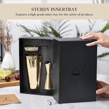 Boston Shaker Set - 4-Piece Cocktail Shaker Kit with 18/28 oz Boston Shaker Stainless Steel, Strainer, and Jigger, in a Stylish Gift Box - Ideal for Home Bar Use. (Gold)
