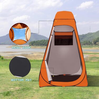 Brian & Dany Pop Up Camping Shower Tent - Portable Changing Tent with Rainfly & Windows - Outdoor Privacy Shelter - UPF 50+ Waterproof - Green/Orange
