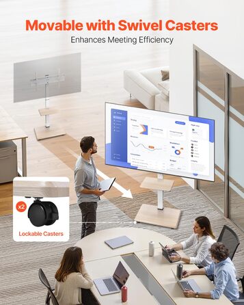 Підставка для телевізора VEVOR на роликах, регульована по висоті, поворотна (25°), з полицею, для телевізорів 81-178 см (до 40 кг), для спальні/вітальні