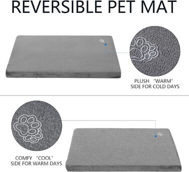 EMPSIGN Dog Bed for Large Dogs, Washable Dog Cushion, Waterproof Dog Bed L 89x56cmx7.6cm, Dog Cushion Suitable for Cages, Dog Mat with Removable and Washable Cover for Large Dogs, Grey