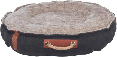 Кругле ліжко для собак TRIXIE Föhr, діаметр 70 см, чорний/пісочний колір, з ручкою для перенесення, м'яке та миється