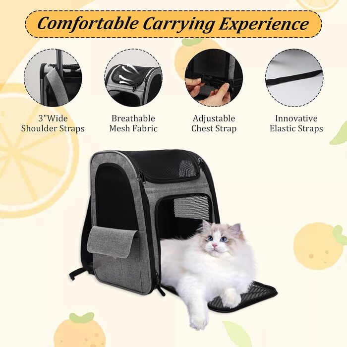 Транспортна переноска для котів та собак на колесах, 360° обертання, з кишенями, вантажний візок-рюкзак, портативна та дихаюча, для маленьких собак та середніх котів до 15 кг