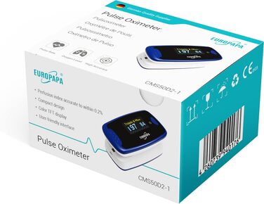 Пульсоксиметр EUROPAPA: вимірювання SpO2 та пульсу з OLED екраном (синій)