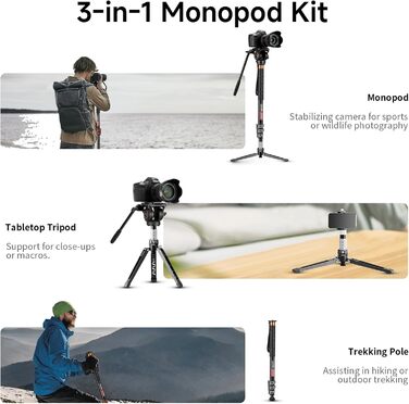 Однонога штатив Cayer FP34 з плавним голковим підшипником, 180 см, для DSLR камер Canon, Nikon, Sony, Olympus, Panasonic