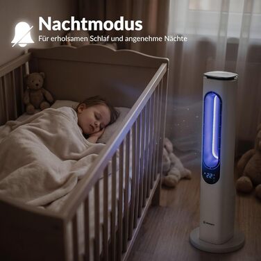 Вентилятор баштовий LEHMANN з пультом ДУ та LED-дисплеєм, тихий, нічний режим, таймер 15 год, 3 кольори світла, 3 режими, 3 швидкості, без лопатей