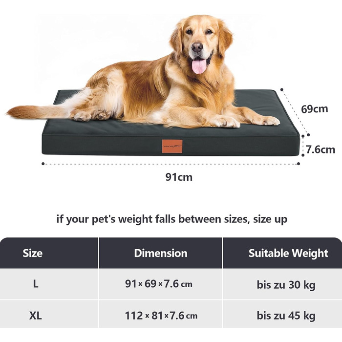 Orthopedic Dog Bed, Dog Sofa with Egg Crate Foam for Large Dogs, 112 x 81 cm, Removable and Washable, Non-Slip Bottom, (L 91 x W 69 x H 8 cm, Grey)